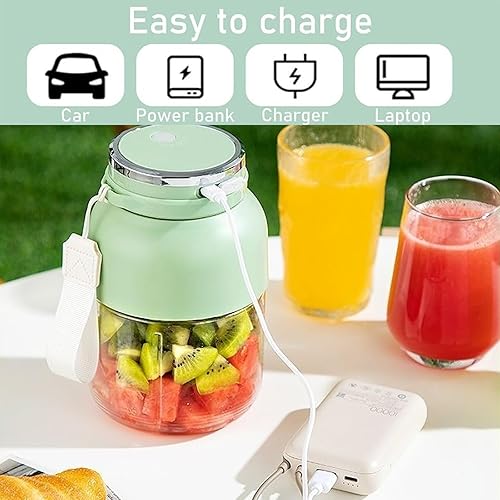 Miniatura 4 de Exprimidor eléctrico portátil de cítricos y licuadora de batidos, máquina de jugo fresco de 28 onzas, con popote y 2 tapas, mini licuadora para