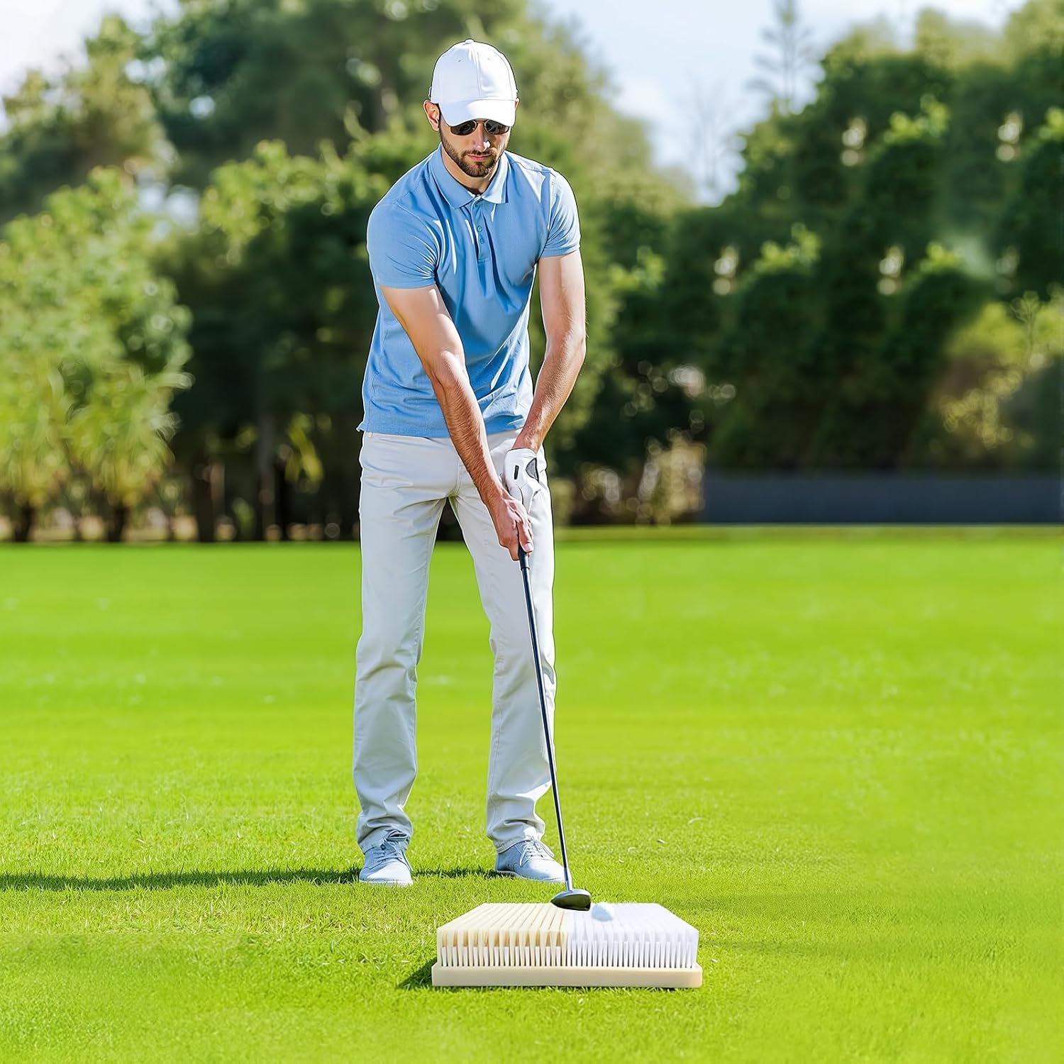 Golf Hitting Mat for Indoor/Outdoor Use – Dual Sand Trap Trainer with Shallow & Deep Pit Simulation,Portable Chipping Mat with Non-Slip Base – Bunker Practice Aid for Swing & Short Game