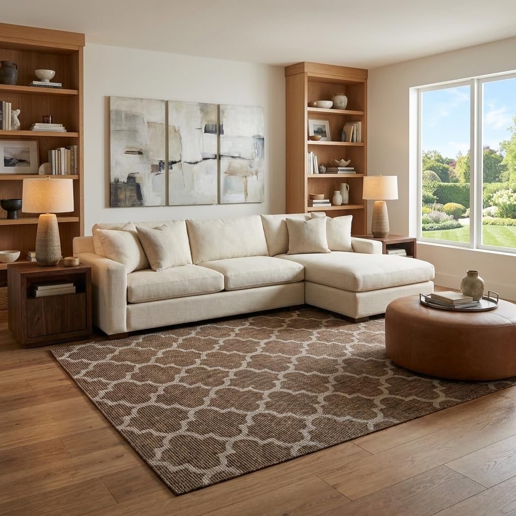 Unique Loom Outdoor Trellis Collection Area Rug (8' x 11' 4" Rectangle, Brown/ Ivory)