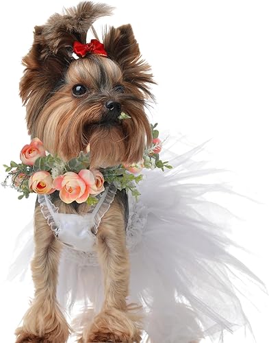 Miniatura 5 de Honoson Collar de flores de boda para perro, atuendo floral rosa, lazo de corona para mujeres, mascotas, gatos, fiesta, accesorios para fotos