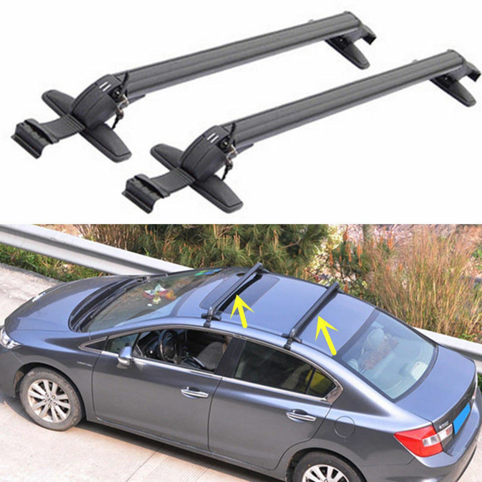 Car Roof Rack, Cross Bar Luggage Carrier Rack 2PCS Lockable Anti-Theft 43.3-44.88" Car Top Rack Universal Black