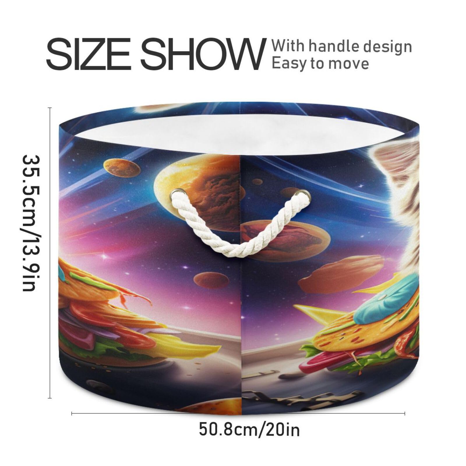 Round Cute Gray Kitten Taco Cat Storage Basket Large Organizer Bin Laundry Hamper Toy Storage Basket with Handle for Nursery Clothes Toys 202b5155