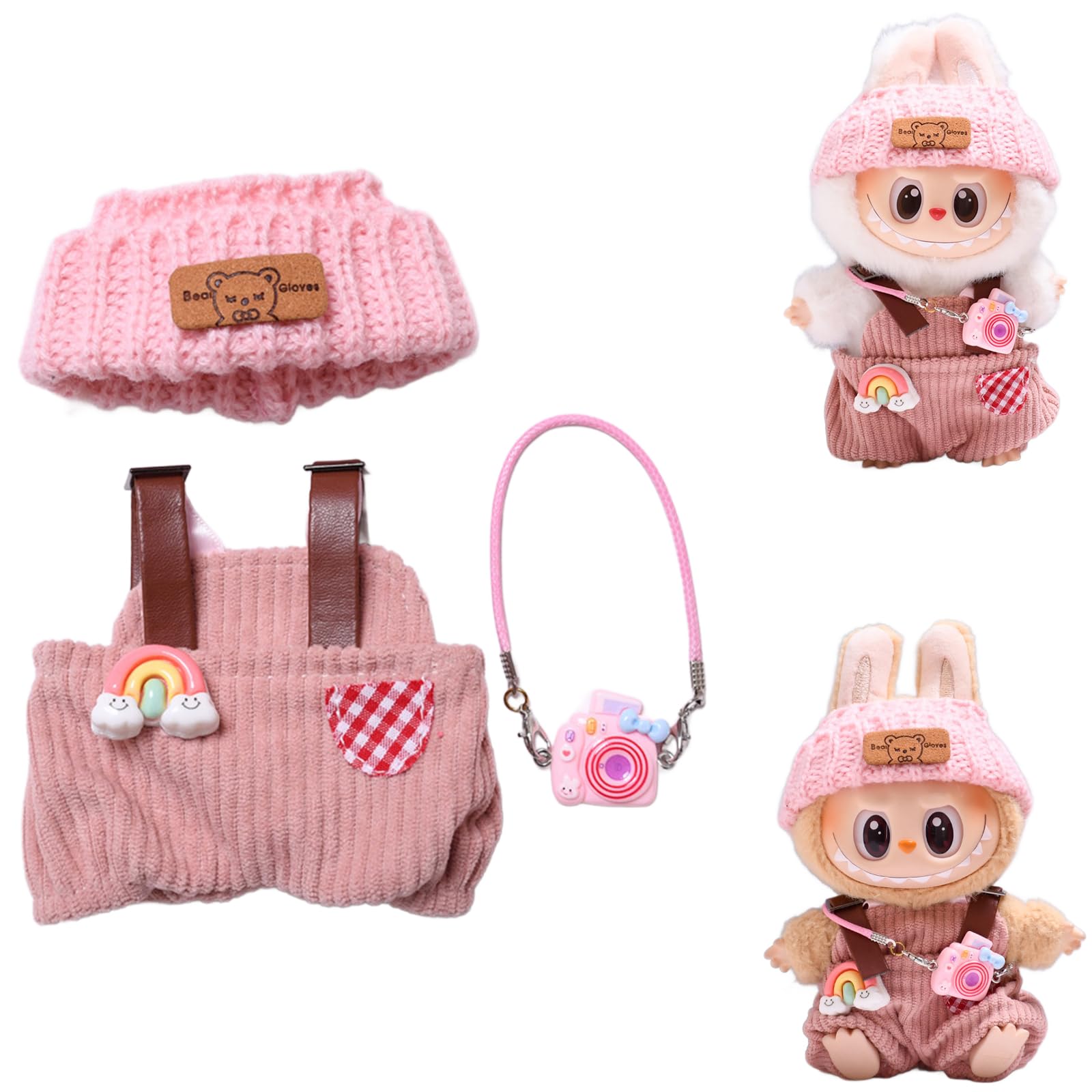 Labubu Clothing, Includes Hat, Dungarees, Camera - Hand Woven for 15/17 cm Dolls, Labubu Lovers
