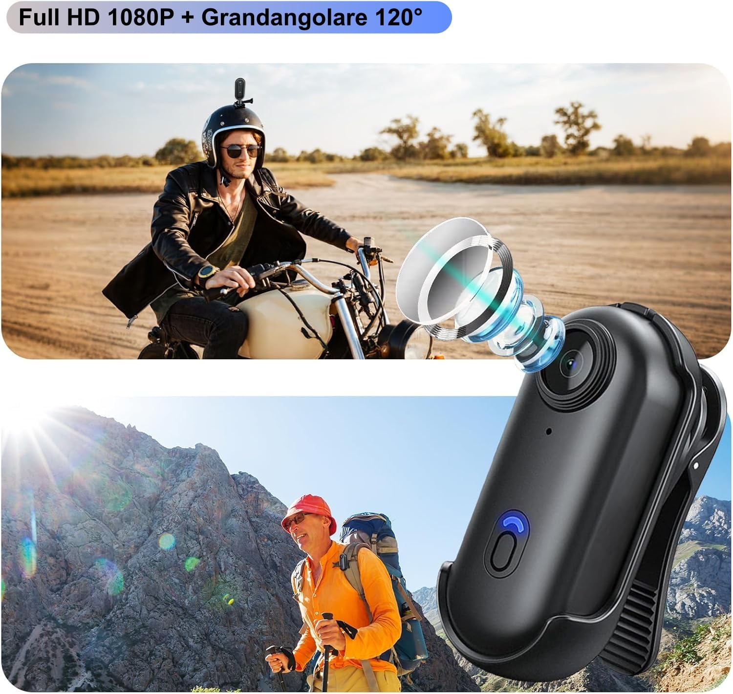 TKMARS Mini Action Cam WiFi 1080P Full HD, Action Cam Moto Impermeabile 30M con Supporto Magnetico, 120° Grandangolo, App Controllo, per Moto/Bici/Subacqueo/Sport Estremi (Nero)
