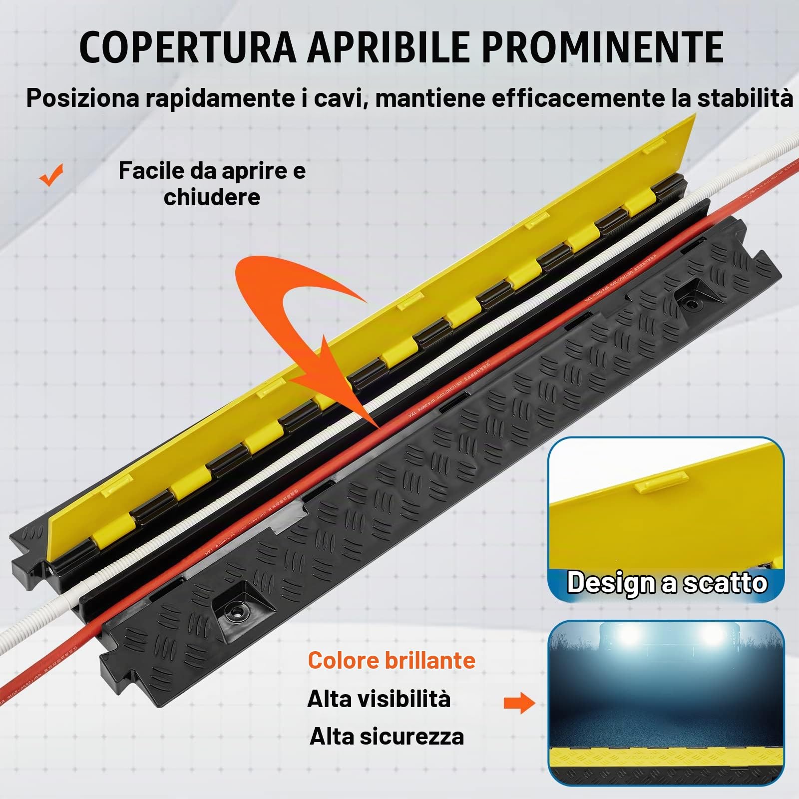 VEVOR Passacavo TPU TPR per Protezione dei Cavi Tubi a Pavimento 2 Canali 5 pz 3,05 x 2,79 cm, Rampa Passacavo Modulare a Pavimento per Cavi Impermeabile Carico Max. 10000kg, Rampa Stradale 2 Canali