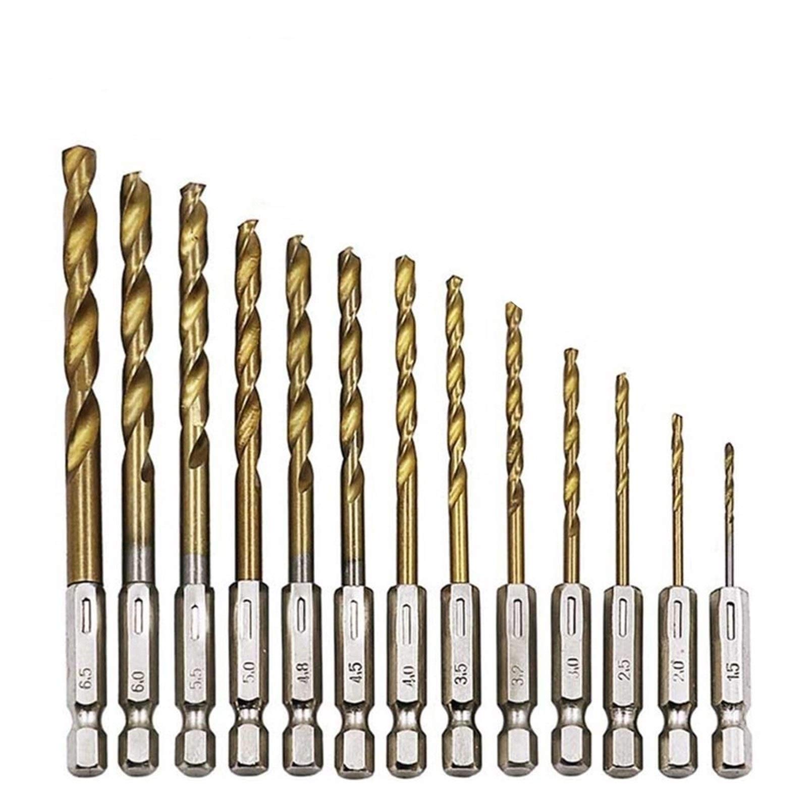 Claral 13Pcs 1/4 Hex Shank 1.5-6.5mm Drill Bits HSS High Speed Steel Titanium Coated Drill Bit Set Power Tools Accessories Claral
