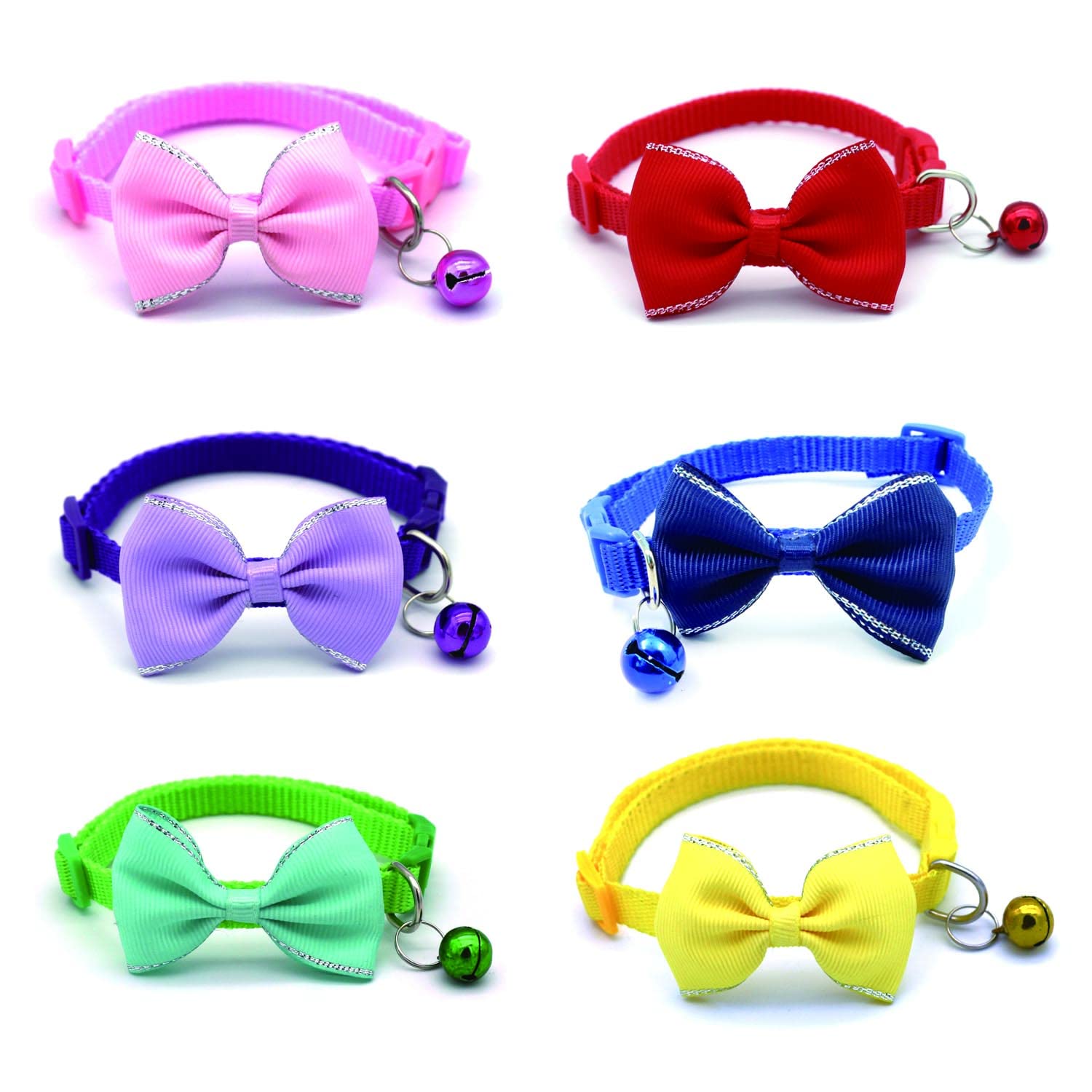 Collares de Gato separables de 6 Colores con Campana, Collar Personalizado con Linda Hebilla de Seguridad con Pajarita, Collares Ajustables para Mascotas