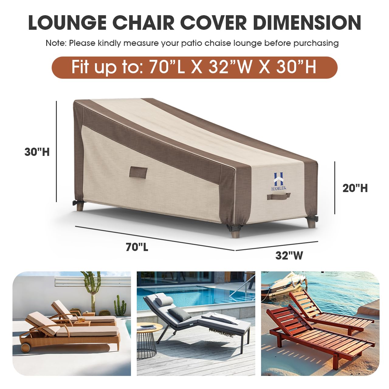 Funda para silla de salón, fundas resistentes para tumbonas para exteriores, impermeables, fundas para muebles de exterior para muebles de patio que se adapta hasta 70 pulgadas de largo x 32 2