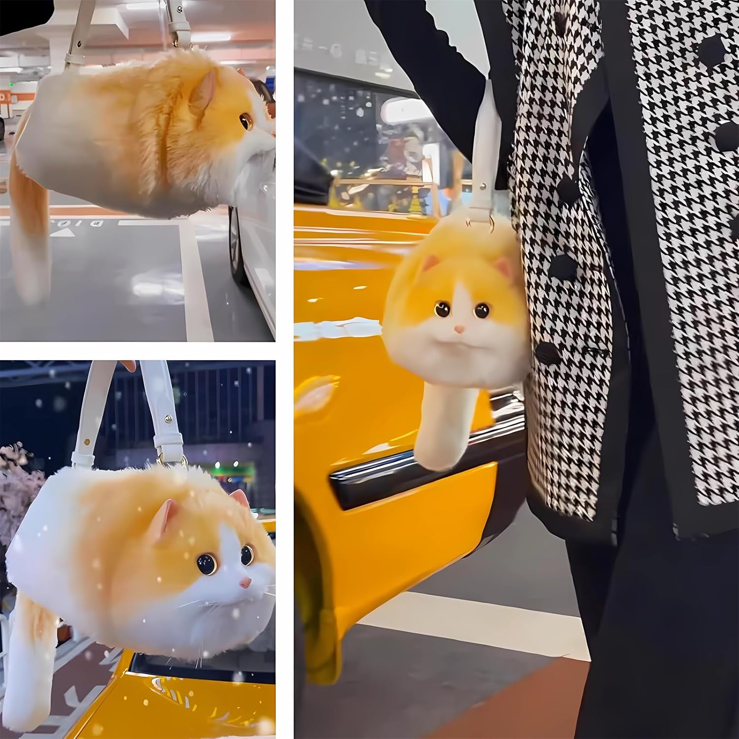 HUIJUFU Realistic Puffy Plush Cat Shaped Crossbody Handbag for Women | Realistic, Puffy, Plush