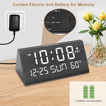 DreamSky Wooden Alarm Clock and Digital Clock with Date