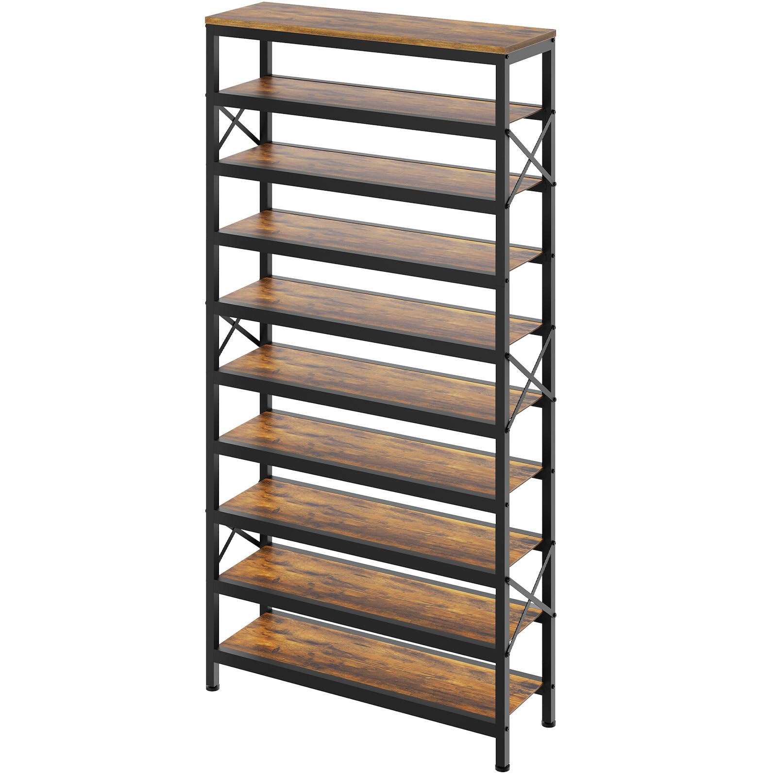 YATINEY 10-Tier Tall Shoe Rack Organiser, Wooden Shoe Storage for Closet