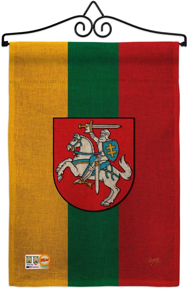 Lithuania Garden Flag Set with Stand Regional Nationality Nation International World Country Particular Area Small Decorative Gift Yard House Banner Double-Sided Made In USA 13 X 18.5