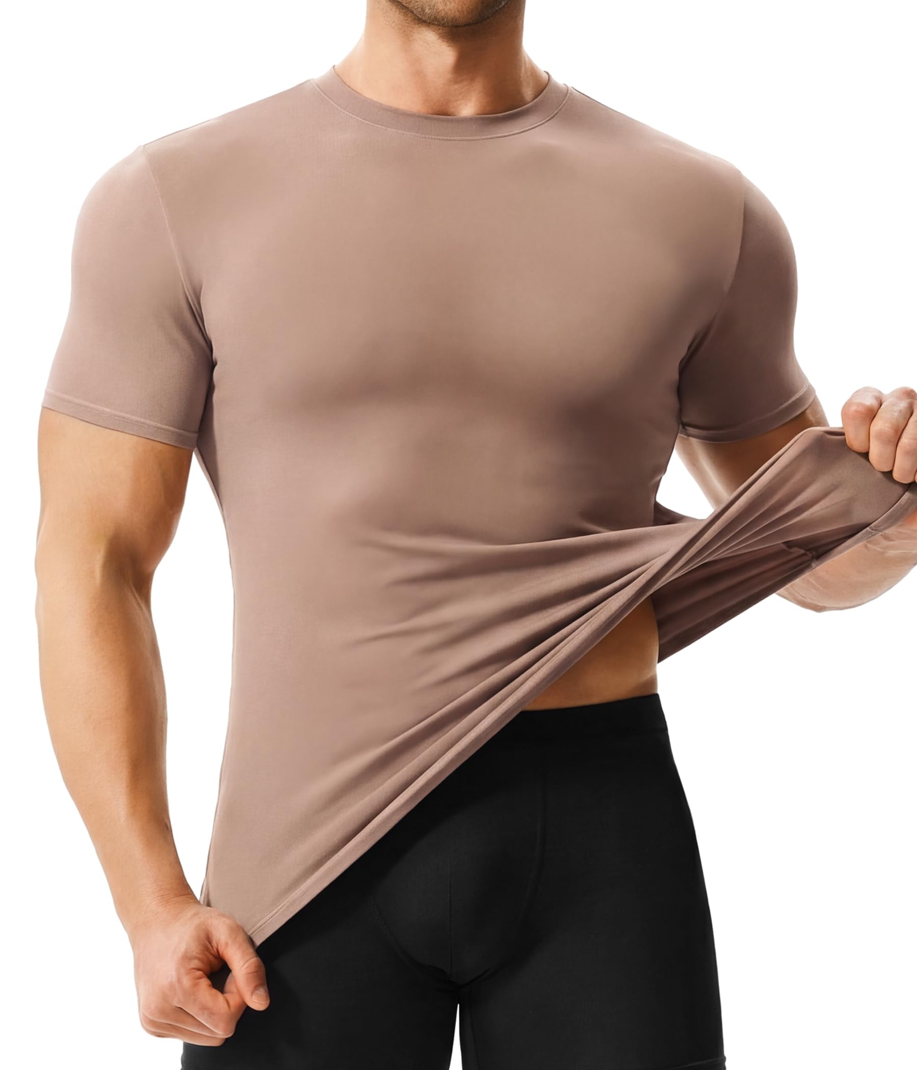 Nebility Compression Shirt Men Shapewear Workout Undershirt Body Shaper Tank Top Short Sleeve Black T Shirts Breathable