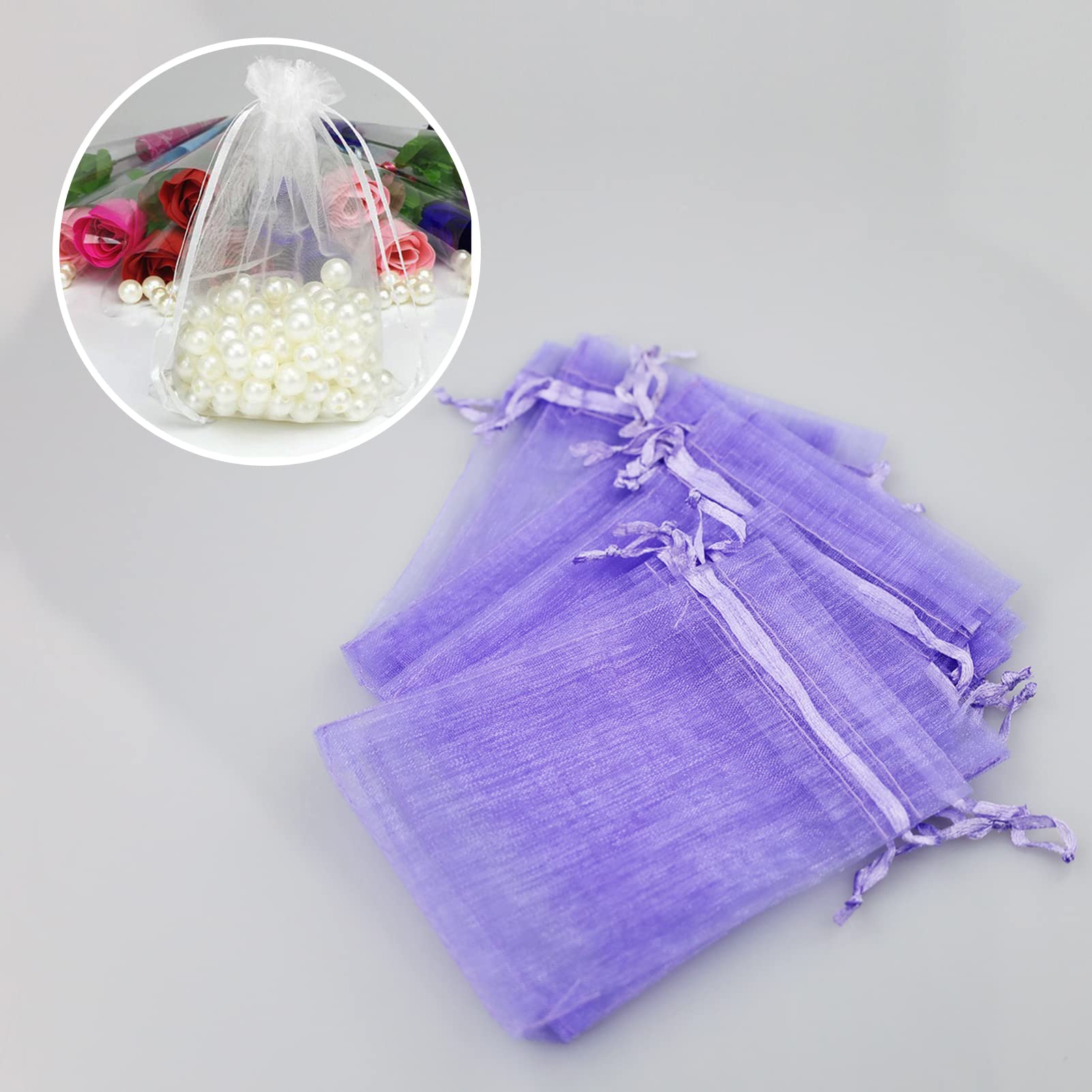 50 Veli Sacchetti Organza Tulle Per Confetti Regalo Bomboniera - Avorio Avorio - Foto 12