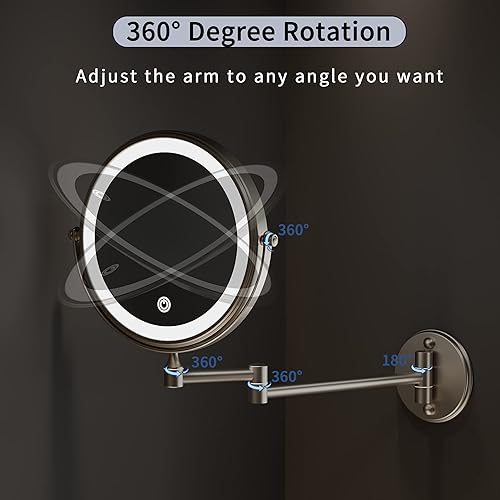 Miniatura 6 de Espejo de maquillaje iluminado de pared recargable dorado pulido, espejo de tocador LED de doble cara de 8 pulgadas, aumento de 1X10X, 3 luces de