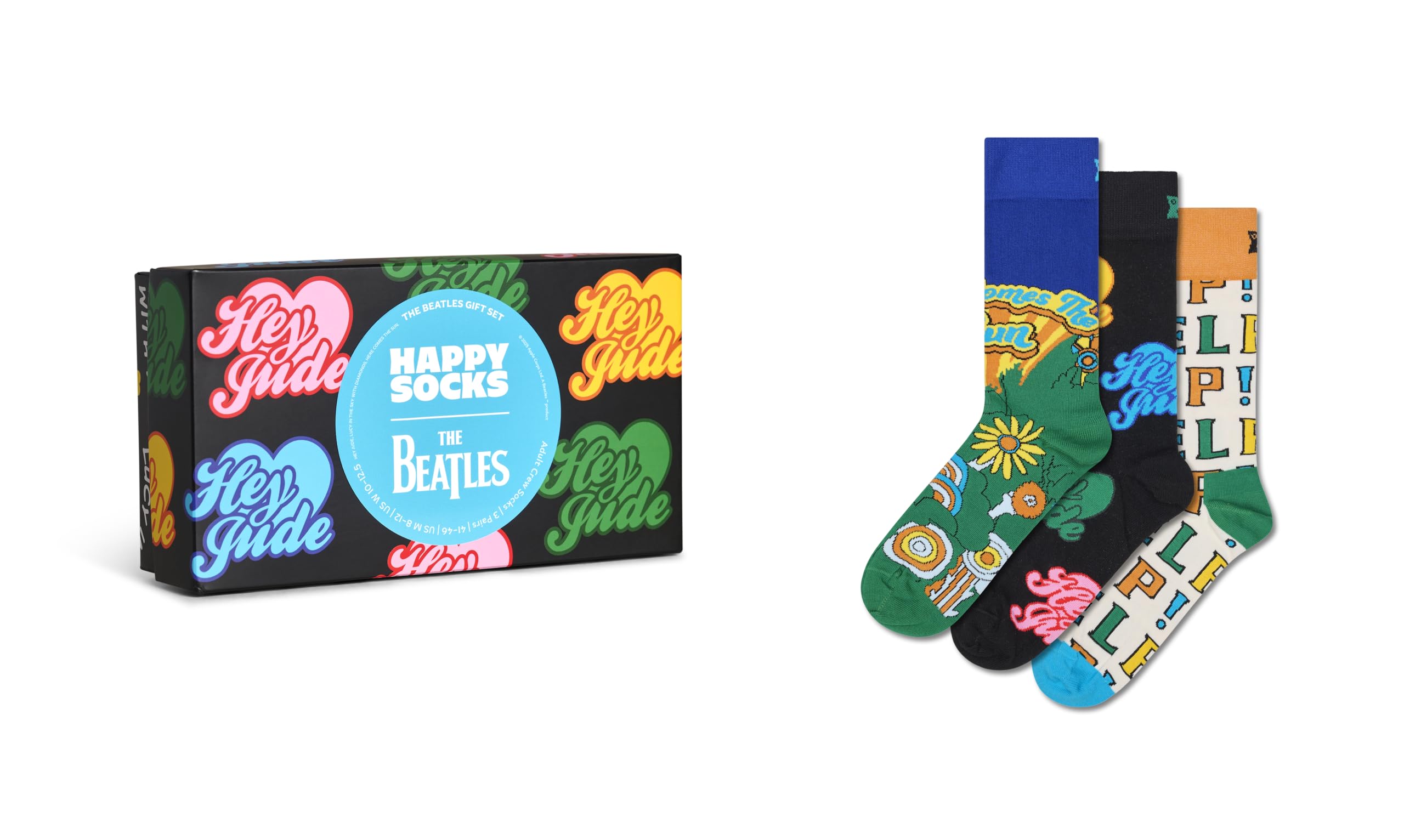 Happy Socks The Beatles 3-Pack Socks Gift Set, Black, 41-46