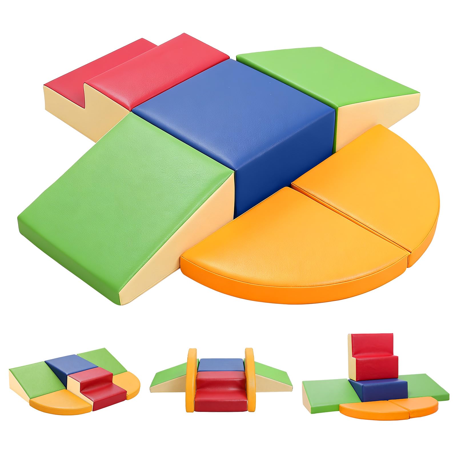 JungleDove Kids Soft Play Set Indoor - 6 PCS Foam Climbing Blocks with Slide & Stairs for Baby - Safe Educational Climbing Toys for Toddlers Motor Skills Development (Classic)
