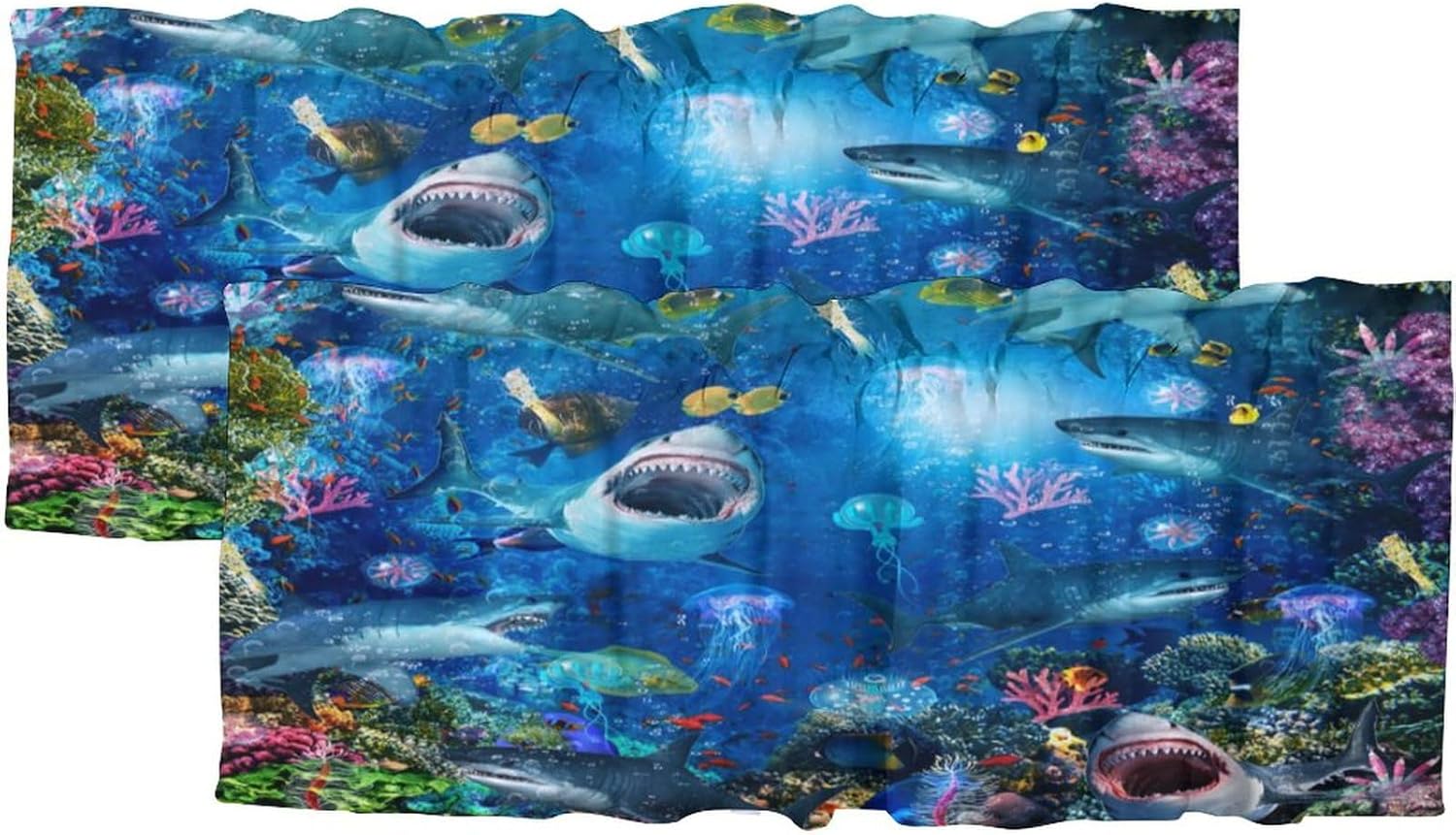 Brebasf Blue Ocean Shark Curtain Valances Half Window Curtains Country