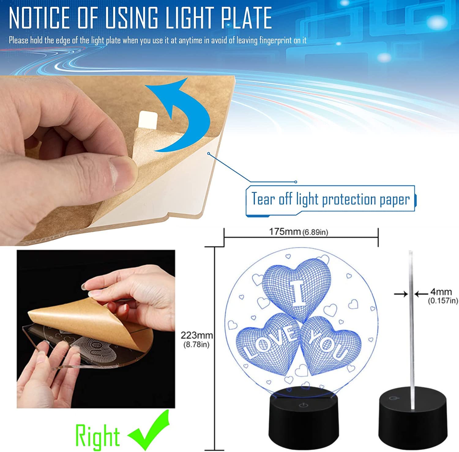 Lampada da Comodino 3D Illusion Luce Notturna Regalo di San Valentino [Classe di efficienza energetica A] (3D LOVE 2.0)