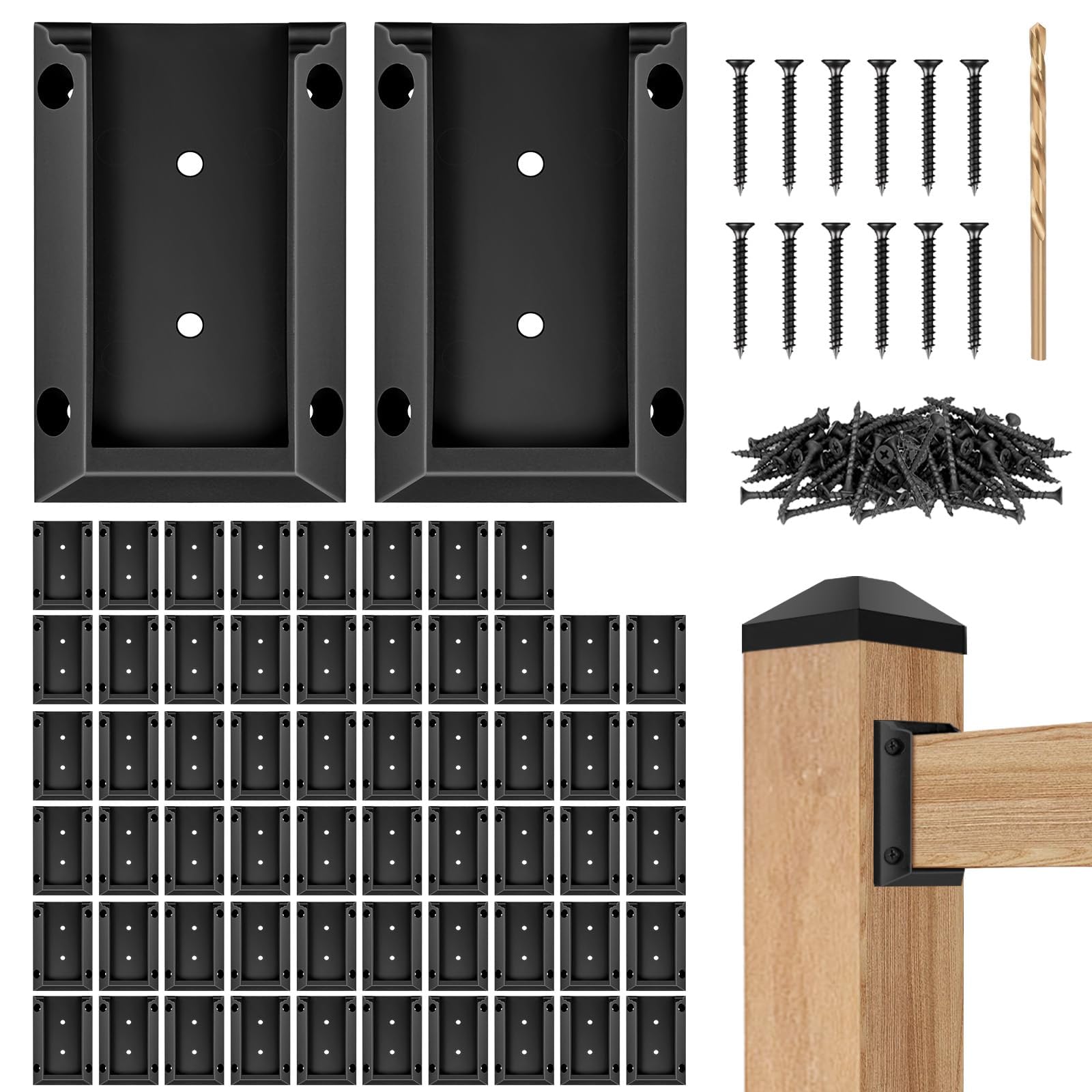 Eapele 60PCS Deck Railing Bracket Connectors for 2x4 Railing Wood Post, Railing Post Brackets with 360PCS Coated Iron Screws for Deck Rails Fence Handrail Wooden Stair Connection
