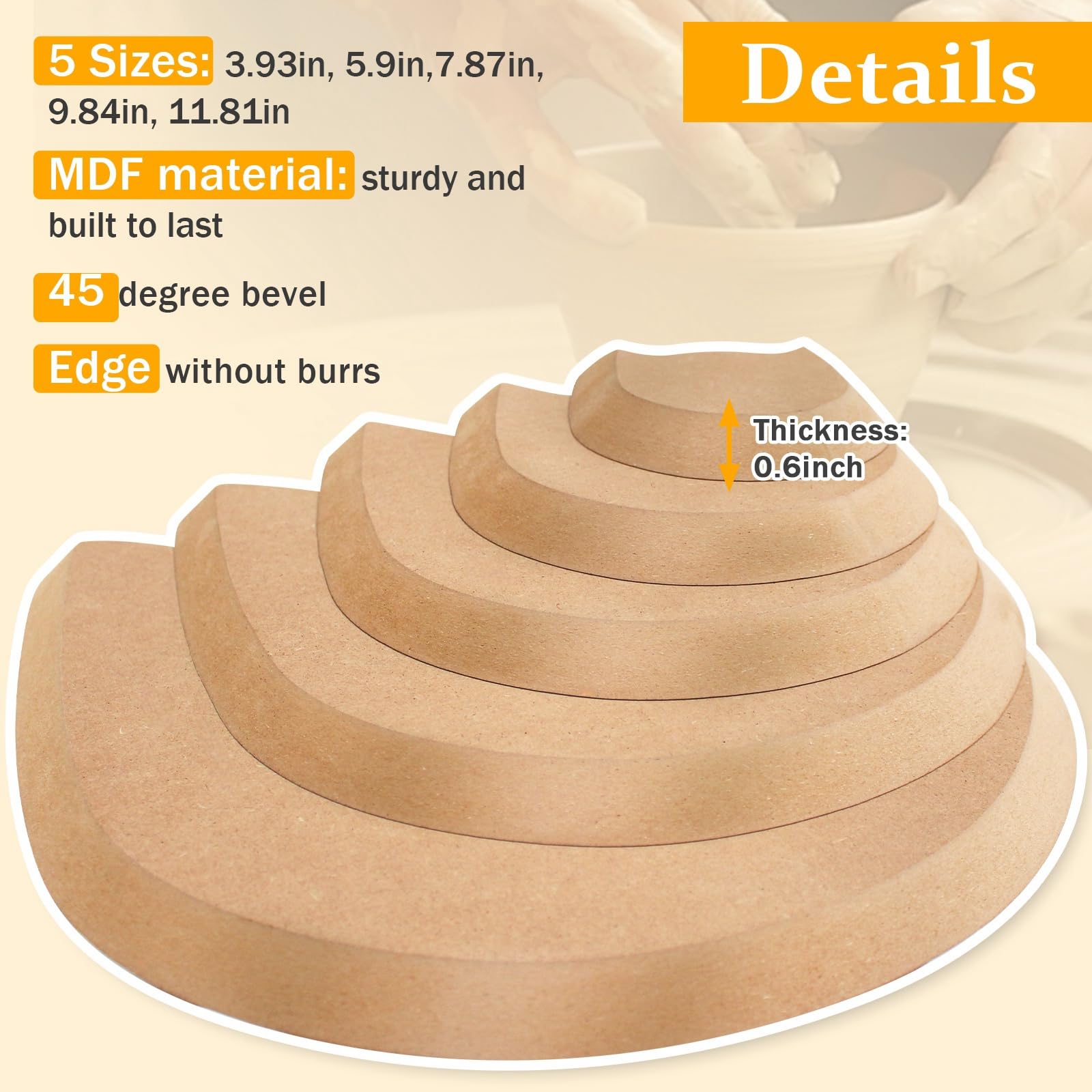 GeryVtee Ceramics Plate Forming Molds 5 Pcs Pottery Molds for Clay Pottery Molds for Handbuliding Plates Slump Molds for Pottery 5 Size Wooden Pottery Molds Pottery Tools and Supplies (cat)