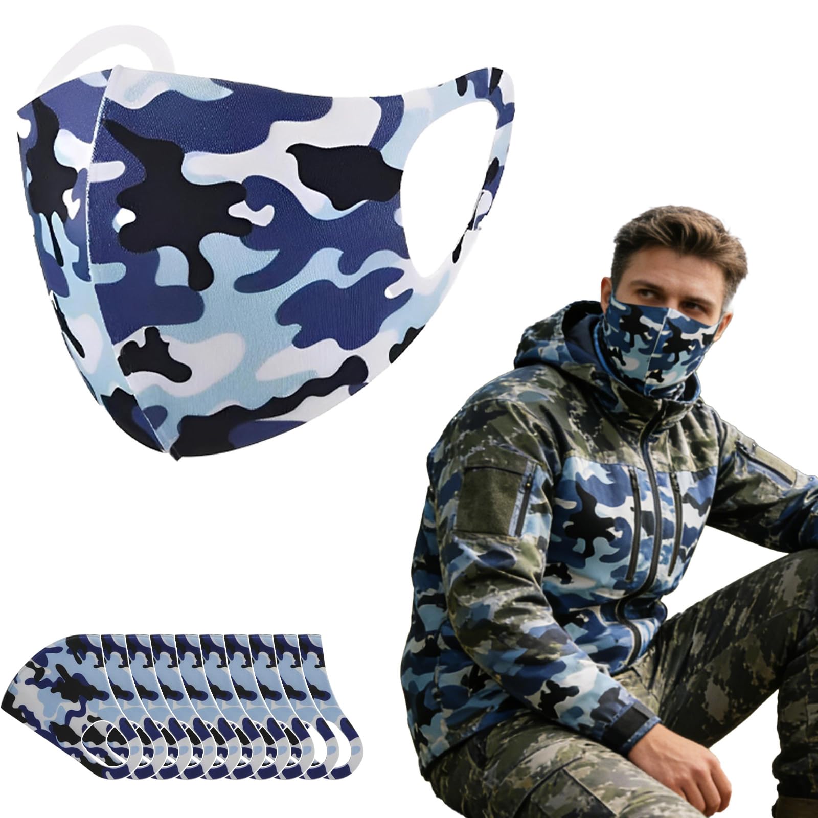  Face Mask Hunting for Men Women 12 pcs Ski Breathable Cover Adults Reusable Cloth Camouflage Sports Gear