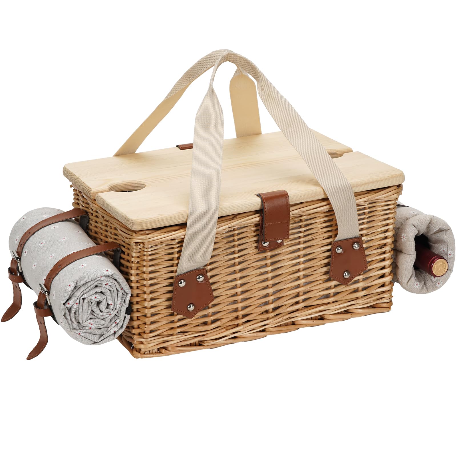 Juego de cesta de picnic con mini mesa plegable y juego de cubiertos, cesta de picnic para 2 personas con bolsas frías, cesta de mimbre con asa, cesta de mimbre para picnic, camping, fiesta al aire