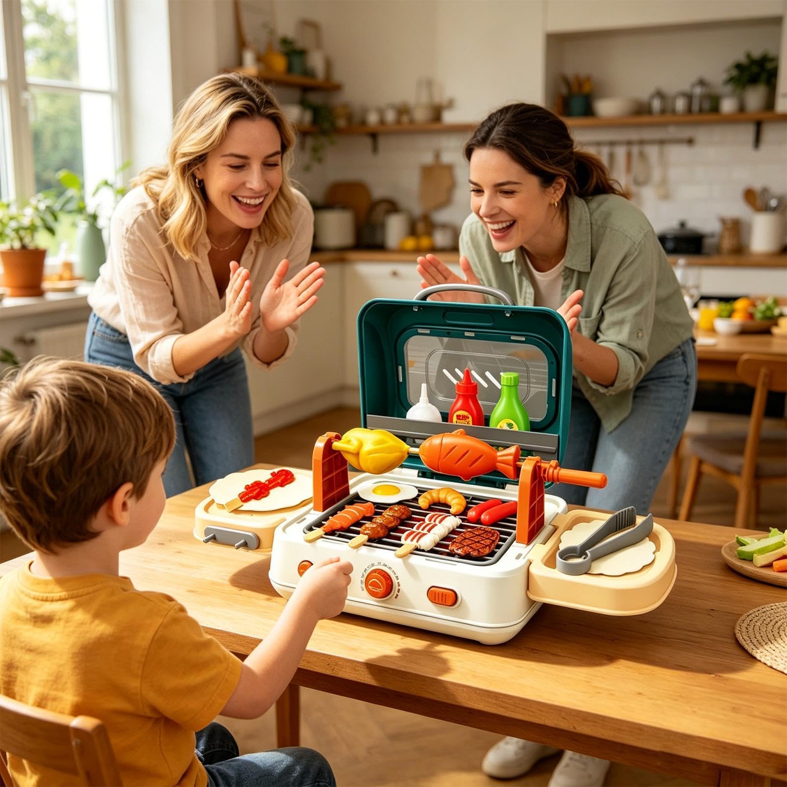 Set Giocattolo Barbecue per Bambini Set Cucina Barbecue Interattivo con | Giocattolo Cibo da Cucina Finta Per Bambini e Bambine, Viaggio, Campeggio, Festa di Compleanno