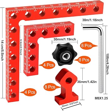 8 Pack Corner Clamp for Woodworking, 90 Degree Right Angle Clamp | 5.5 & 2.5 Aluminum Positioning Clamping Squares, Woodworking Tool for Frame, Cabinet, Drawer, Gift for Carpenter/Dad, Case