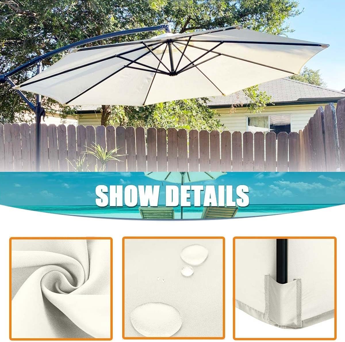 Toile de Rechange Parasol, Toile Parasol 3x3, Résistant à l'eau, Résistant à l'UV (Gris Fonce)