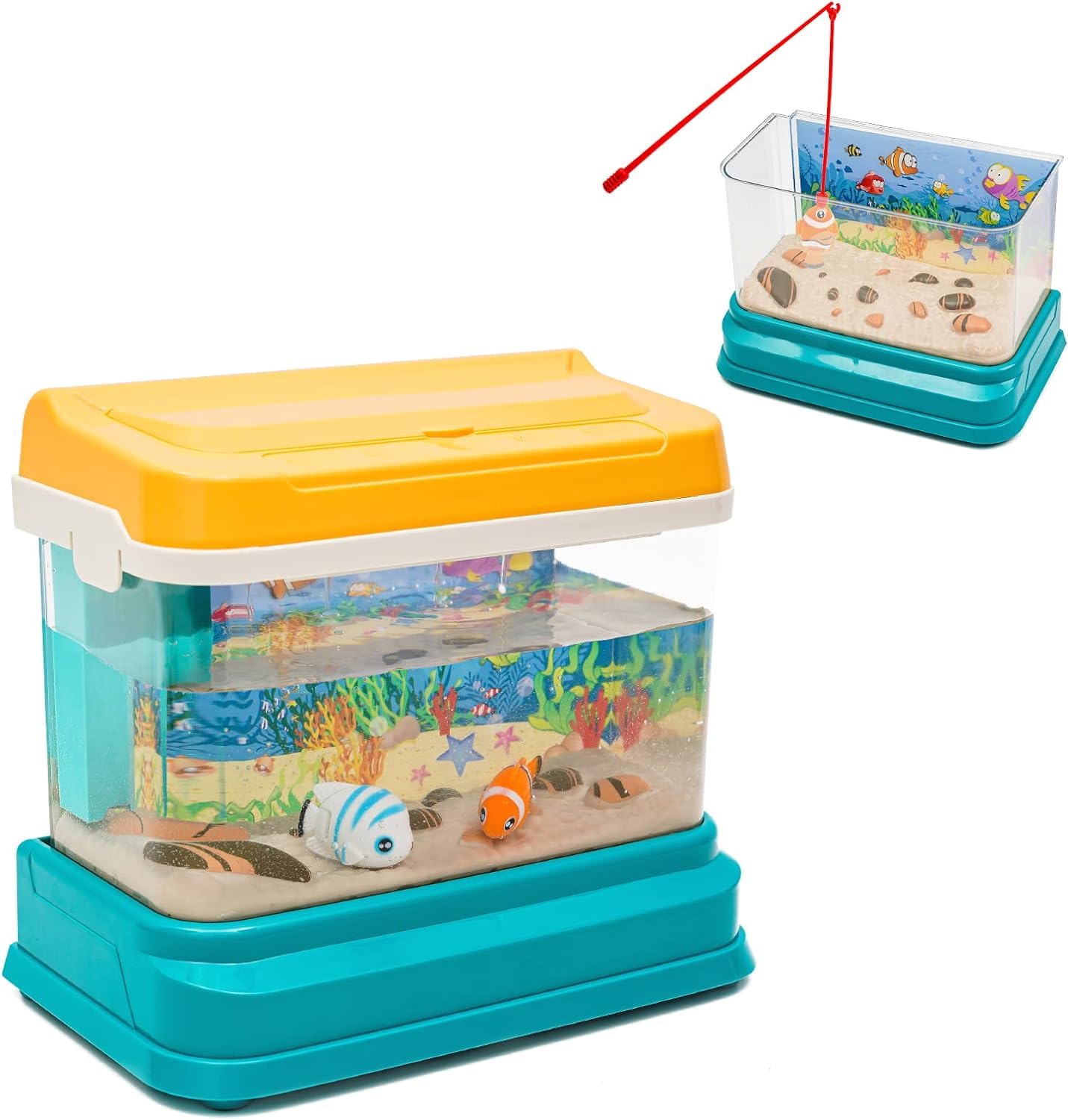 Acquario Bambini Acquario Finto con Pesci*4 in Movimento,Acquario Giocattolo per Bambini con Luce e Musica USB,Canna da Pesca,Rete da Pesca,Animali Giocattolo,Regalo per Bambini Ragazzi Ragazze