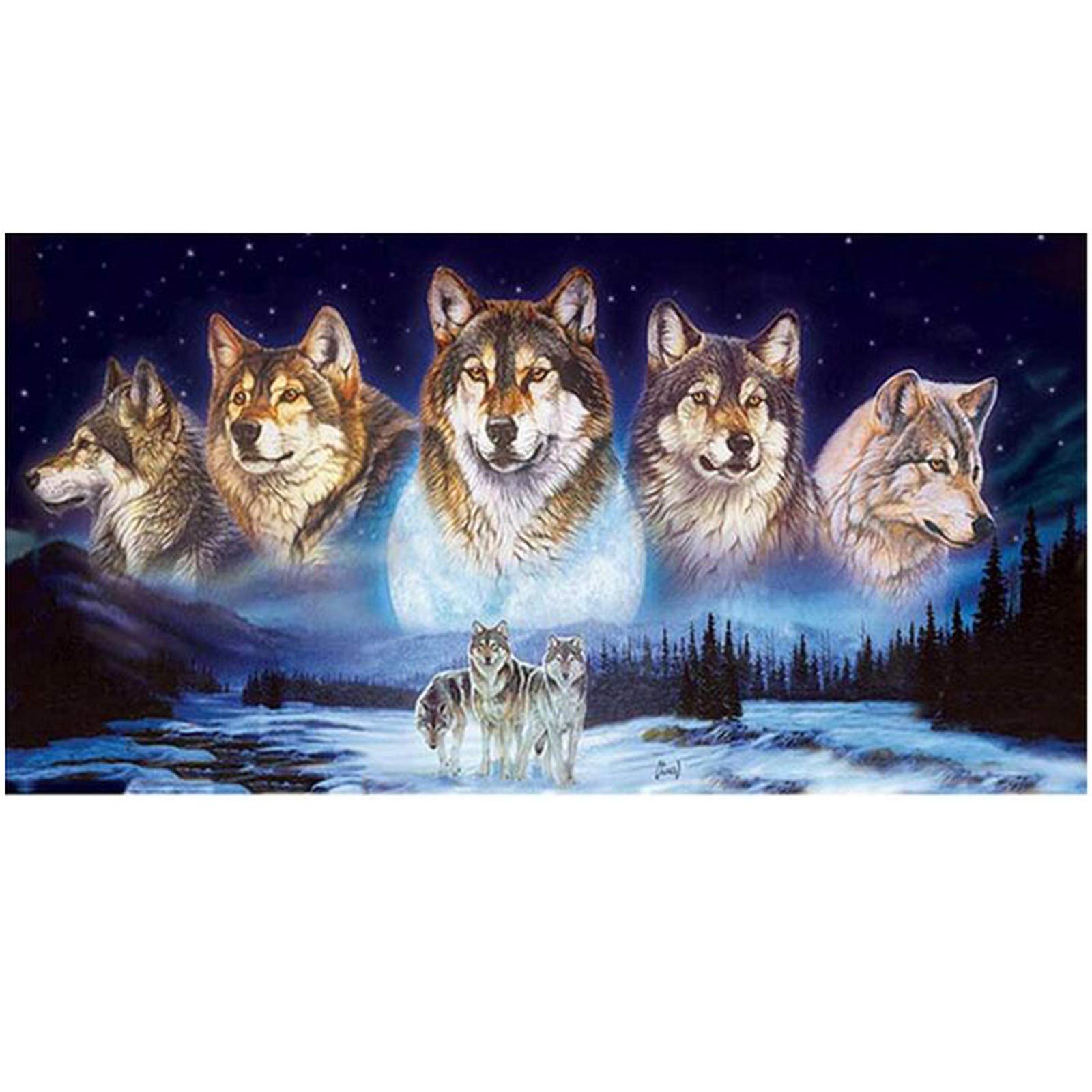 Peinture diamant complet loups de lune broderie XL en strass carrés de 40x120cm