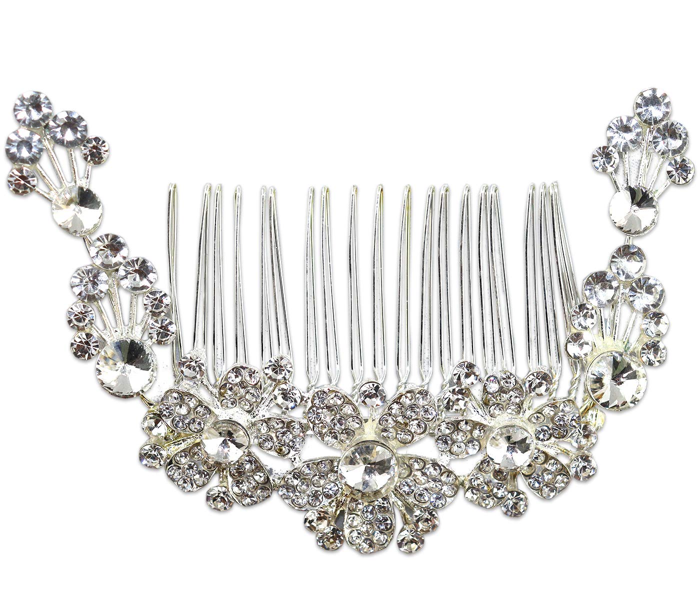 vaghbhatt Crystal Silver Hair Comb Women Hair Accessories Handmade Flower Head for girls women