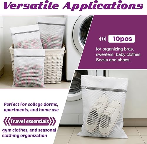 Miniatura 2 de 10 bolsas de lavandería de malla para lavado, bolsas de lavandería duraderas de doble capa de malla de panal para ropa delicada, 12 x 16 pulgadas