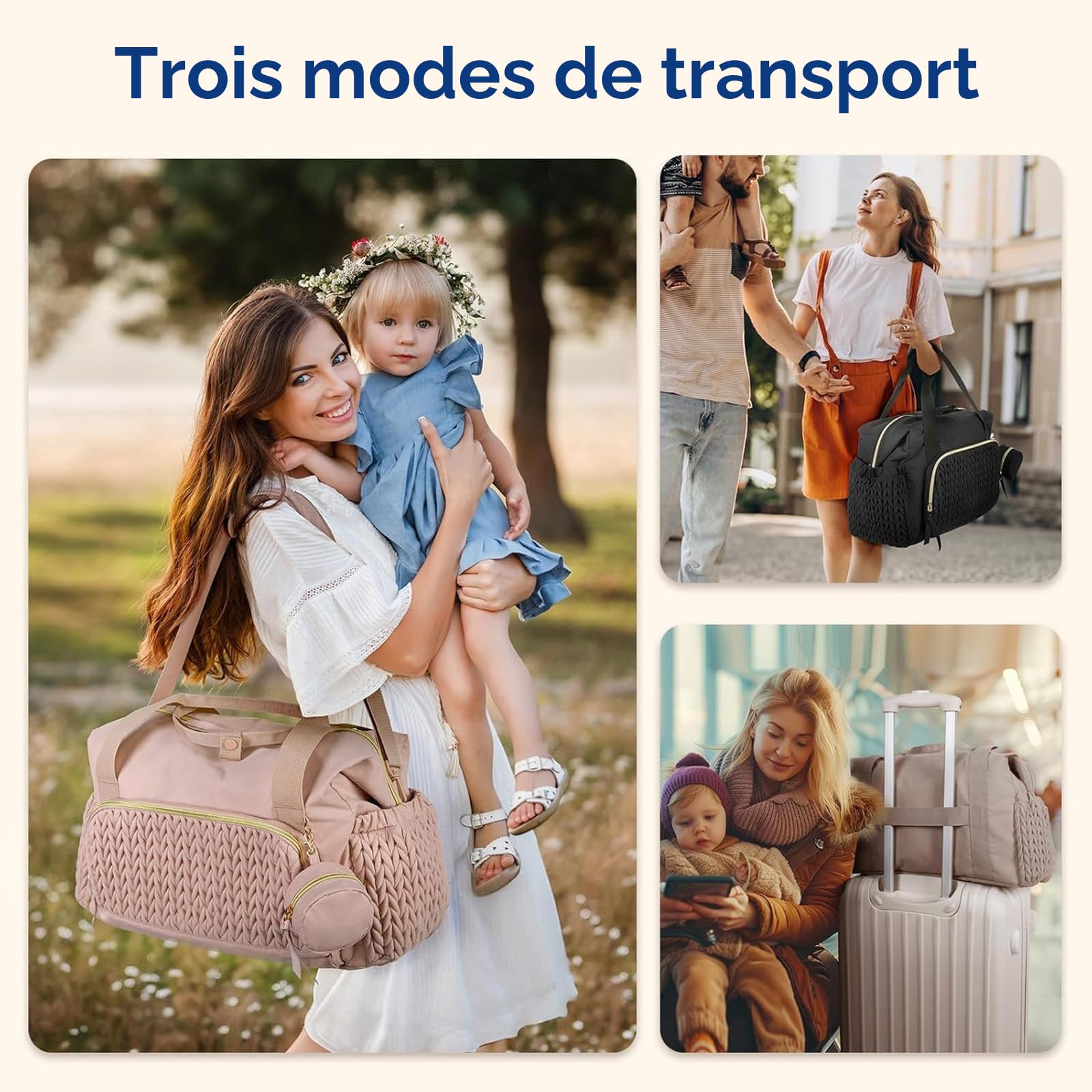 Sac à langer avec nom personnalisé pour maman, sac à langer de grande capacité avec poche isotherme