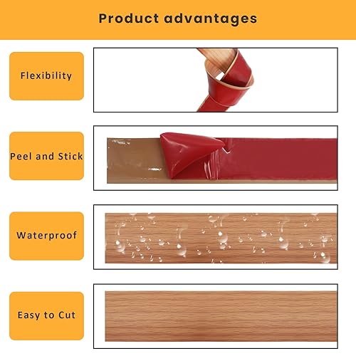 Miniatura 3 de Tira de transición de suelo autoadhesiva para pisos de vinilo plano con respaldo fuerte, 1.6 in, 10 pies, grano de madera marrón