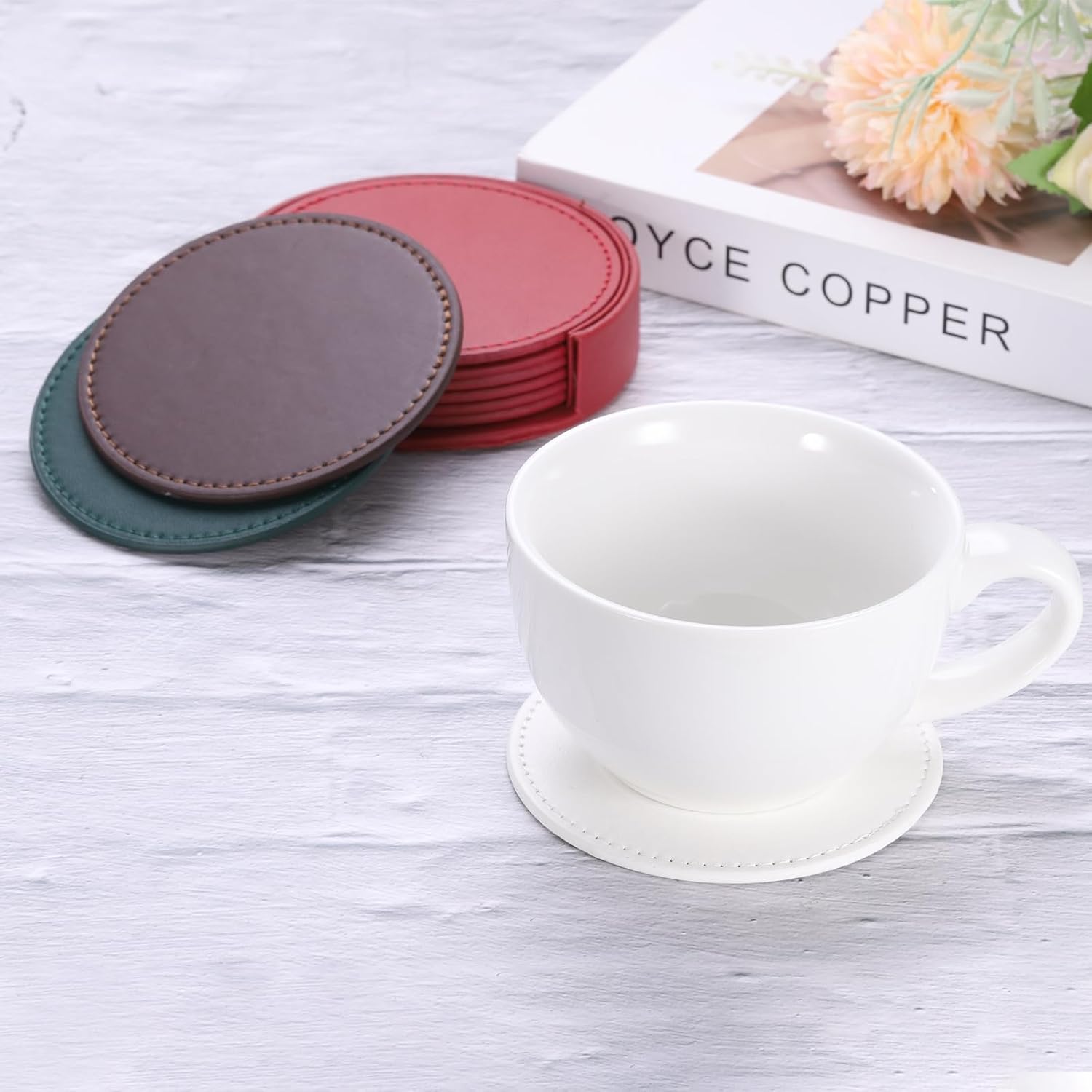 QUARKZMAN 1 Set Leather Coasters for Drinks Drinks Coasters with Holder for Home Protection Home Decor and Housewarming Gifts Brown image 4