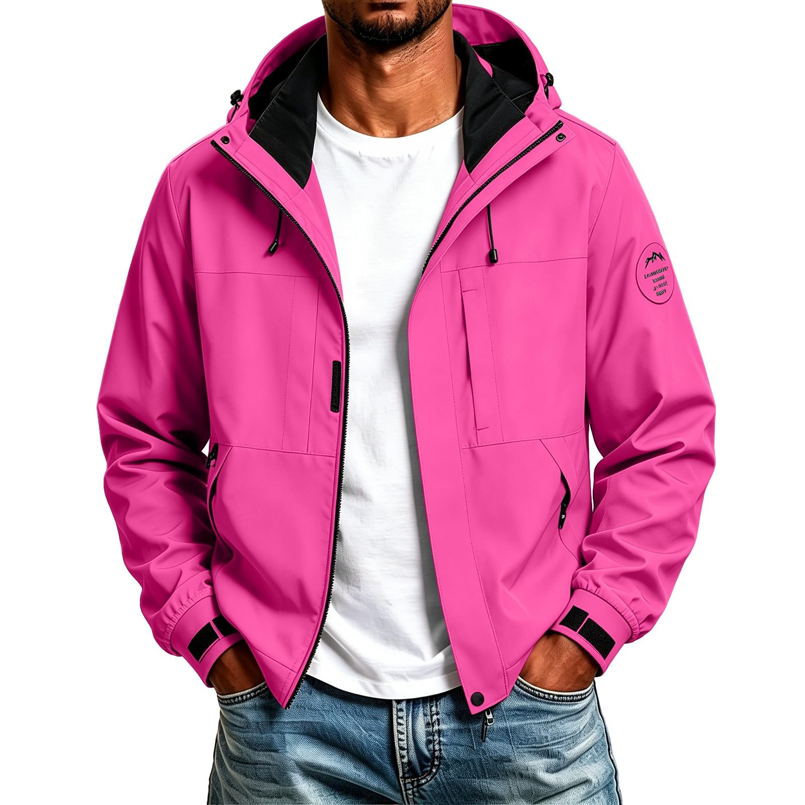 Chaqueta impermeable para hombre con bolsillos con cremallera, abrigo de