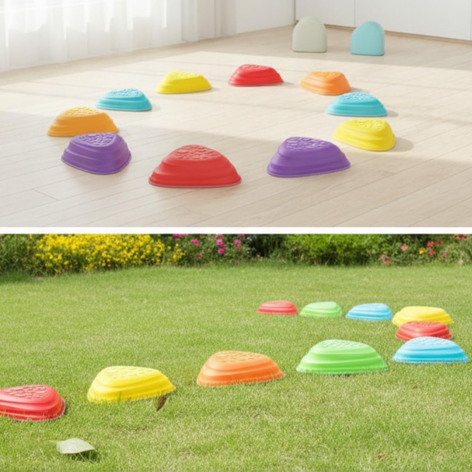 Almencla 11 Pezzi Blocchi per Percorso Ostacoli | In Plastica PP, Gioco di Equilibrio con Impilabili, Facile da Pulire, Pietre di Bilanciamento, per area giochi