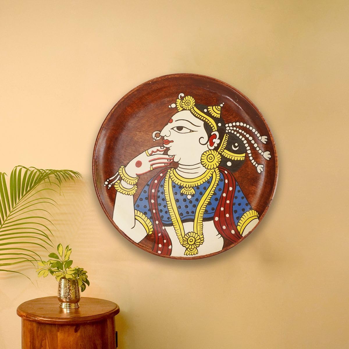 Tarang Arts Queen Pattachitra Hand Painted Wooden Wall Hanging Plate - Mango Wooden Plate | Decorative Wooden Wall Art for Home Decor, Living Room, Wall Plates, Office, Temples, Gifts (10 Inch)