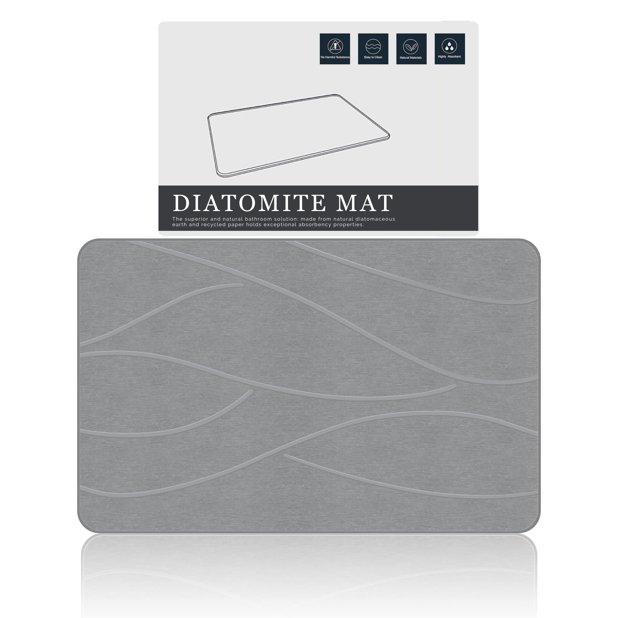 Tapis de bain en pierre de diatomite super absorbant, séchage rapide, facile à nettoyer, antidérapant, polyvalent, pour salle de bain, cuisine et plus encore - 40 x 60 cm (diatomite, gris)
