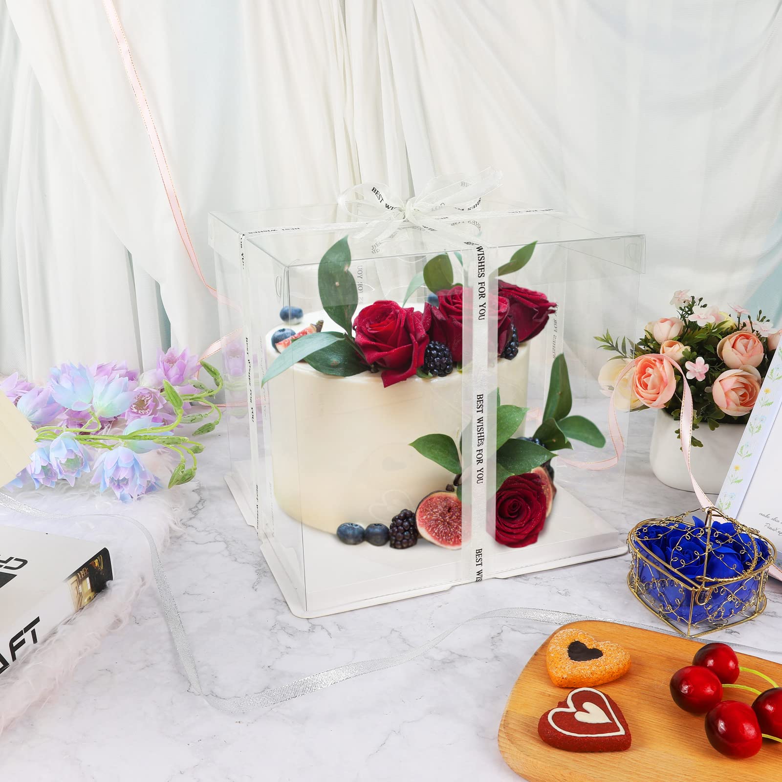 Scatole Per Torte Trasparenti 30x30cm - Confezione Da 2 Con Coperchio, Nastri E Biglietti Inclusi - Foto 5