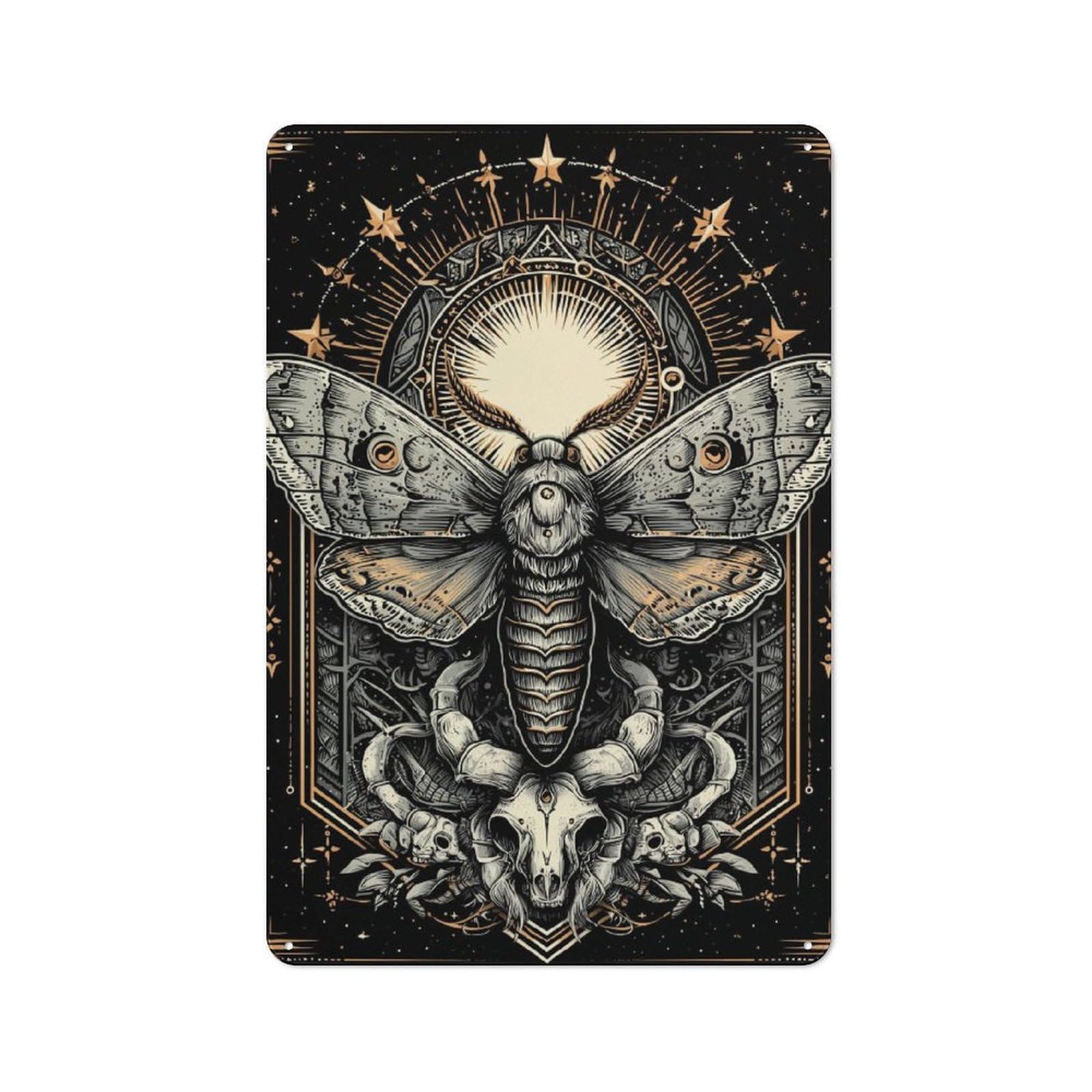Junmoney Mystic Moth & Skull Vintage Metal Plaque 30X20cm For Dining Room Or Kitchen, For Home Decor Collectors Refreshing A Room In Autumn