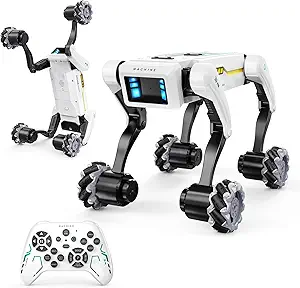 Smart Robot Dog with Wheels, 30+ Bionic Actions, Voice & Remote Control, Programmable Moves, Rechargeable Battery, All-Terrain Stunt Pet Toy for Kids
