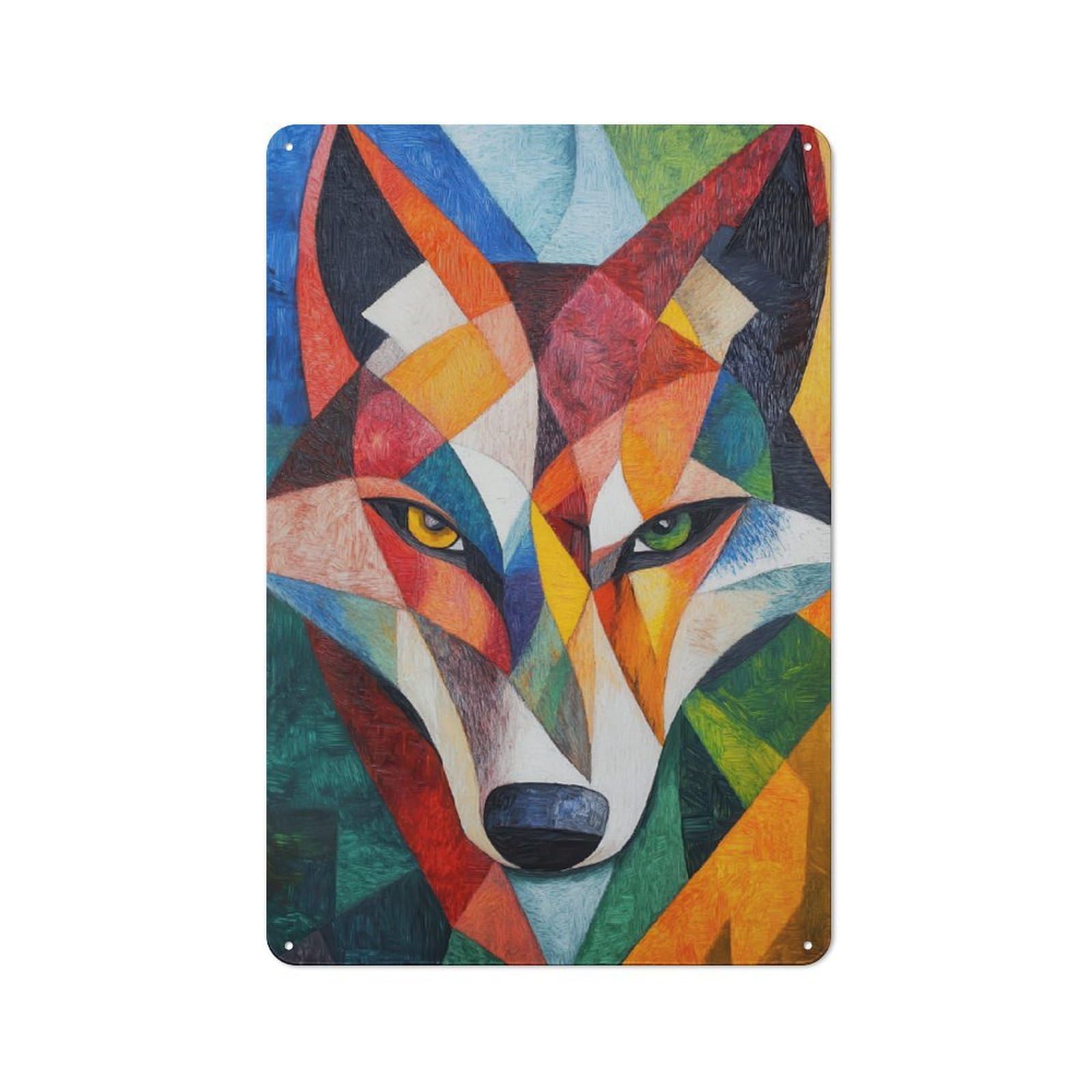 Junmoney Wolf Oil Painting Rustic Tin Wall Sign 30X20cm Featuring Bistro Wall Plaque For Restaurant, Kitchen, Counter Or Breakfast Nook