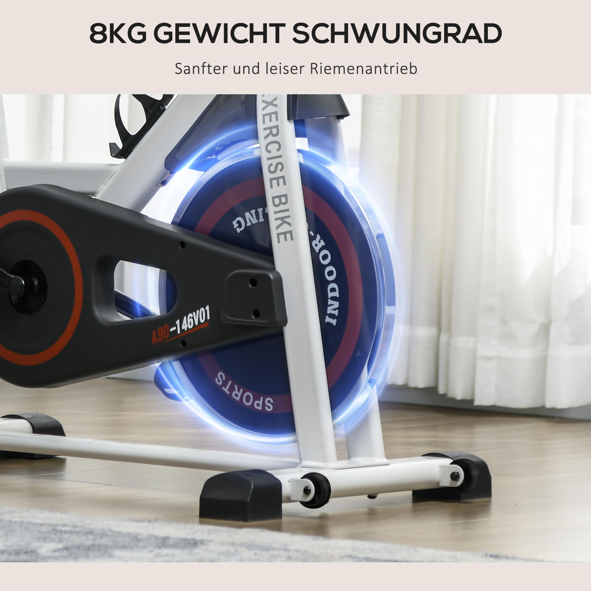HOMCOM Heimtrainer Leiser Fahrrad Hometrainer Fahrrad mit LCD-Display, verstellbarem Sitz, Rollen, Indoor Fitnessbike mit Becherhalter für Zuhause, Stahl, weiß