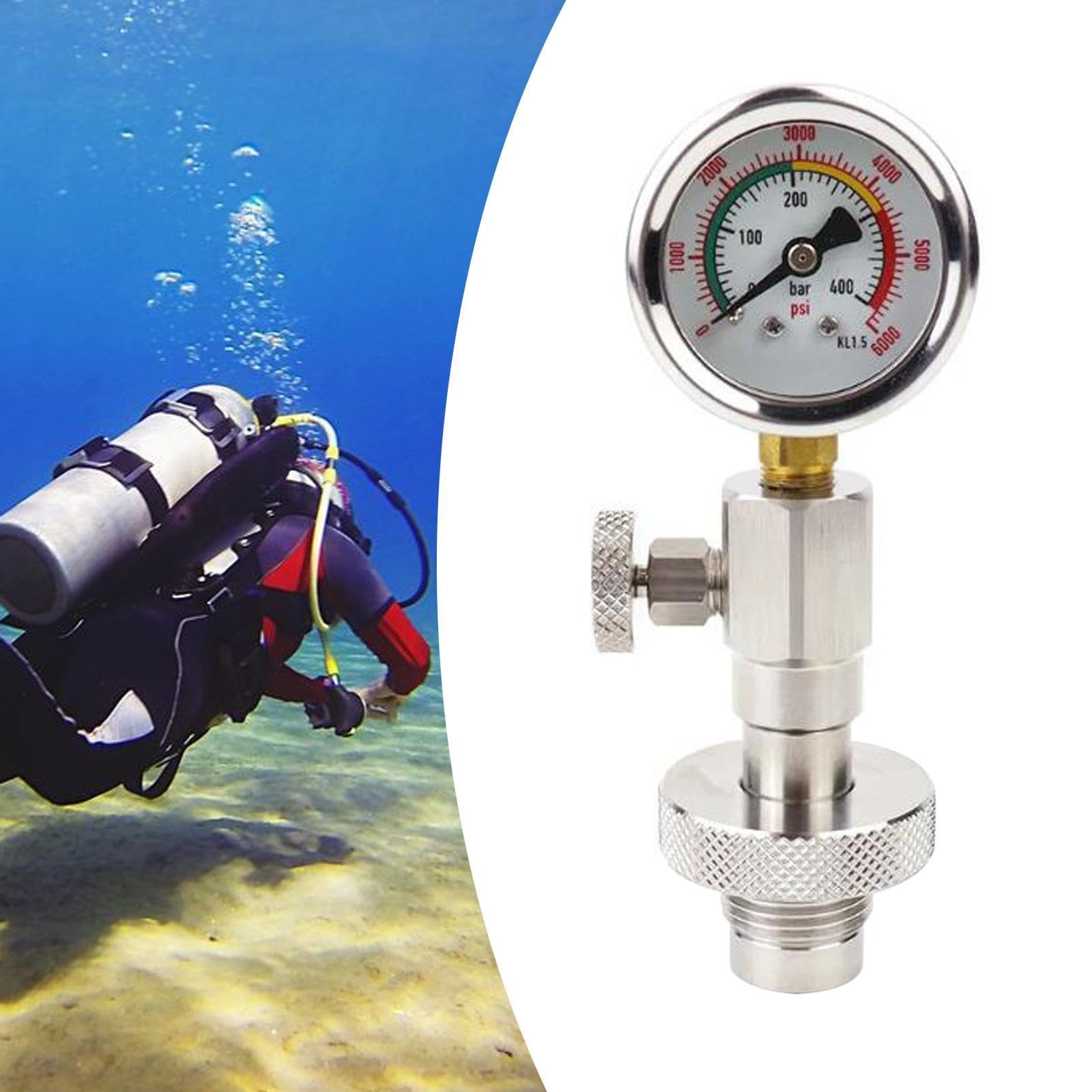 CAQYPVH Yoke Tank Pressure Checker Scuba Diving Pressure Gauge with Screw Knob for Din Dive Tank Equipment Accessory for Underwater