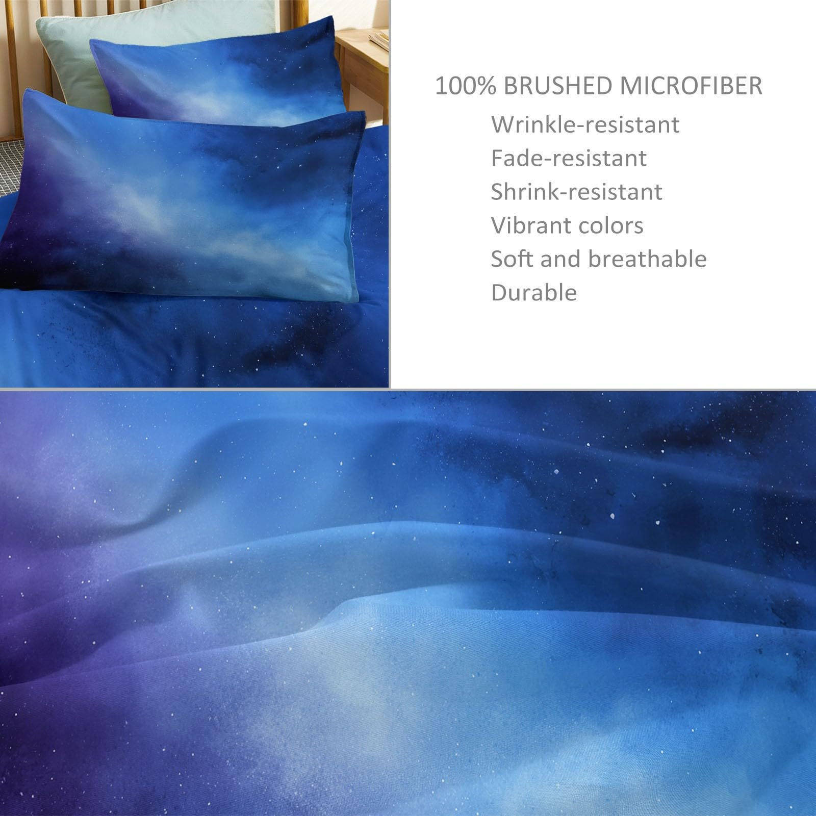 Komplet pościeli 140 x 200 cm galaktyka fioletowy mgiełkowy wzór, miękka poszewka na kołdrę w stylu akwareli dla skóry - oddychający zestaw pościeli na wszystkie pory roku z mikrofibry z poszewkami na