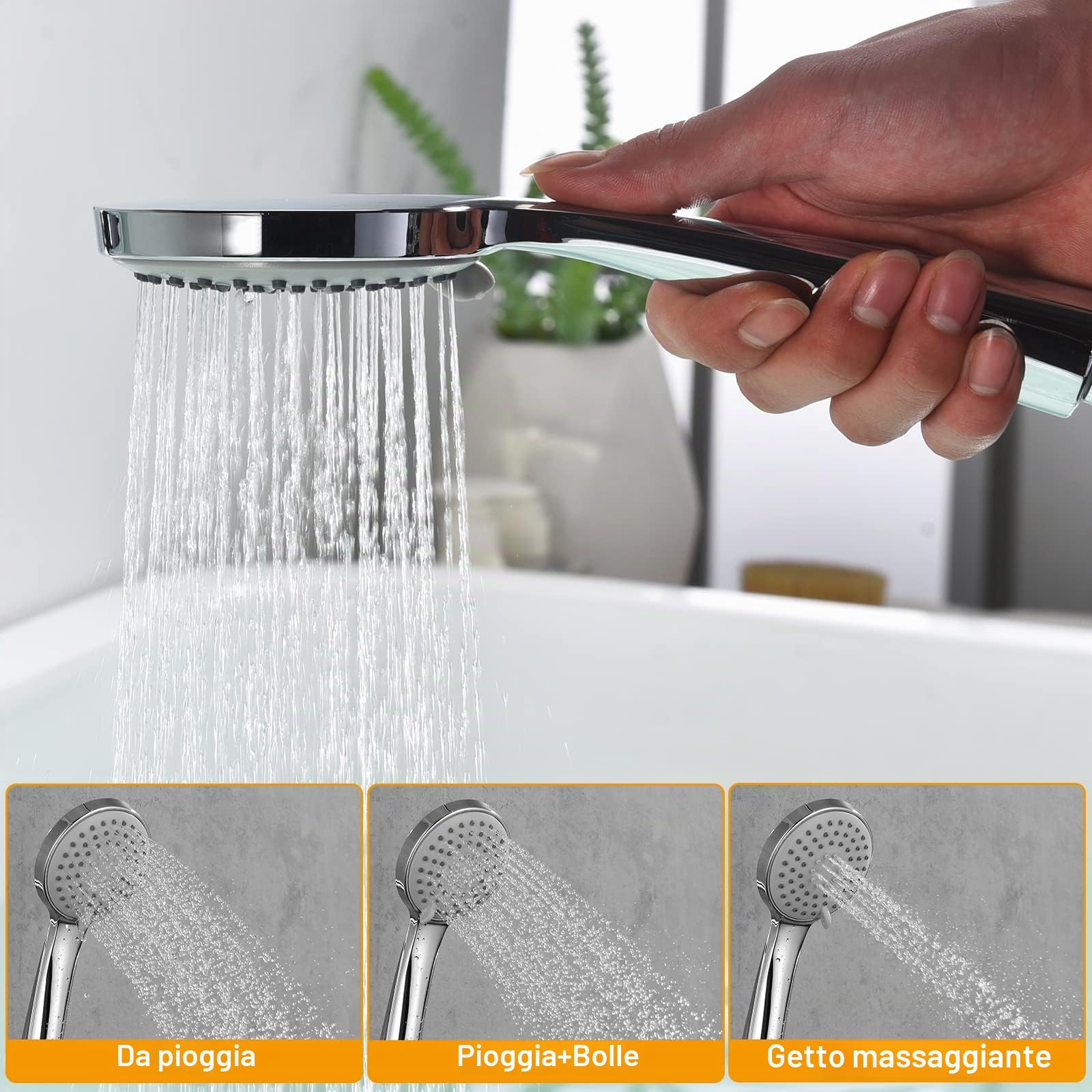 Ibergrif M13050 Rubinetto Miscelatore per Vasca da Bagno con 3 Modalità Sistema Doccia a Pioggia con Flessibile Doccia 180 cm e Bocchetta Allunga (40 cm) Rubinetto Doccia con Supporto Doccia