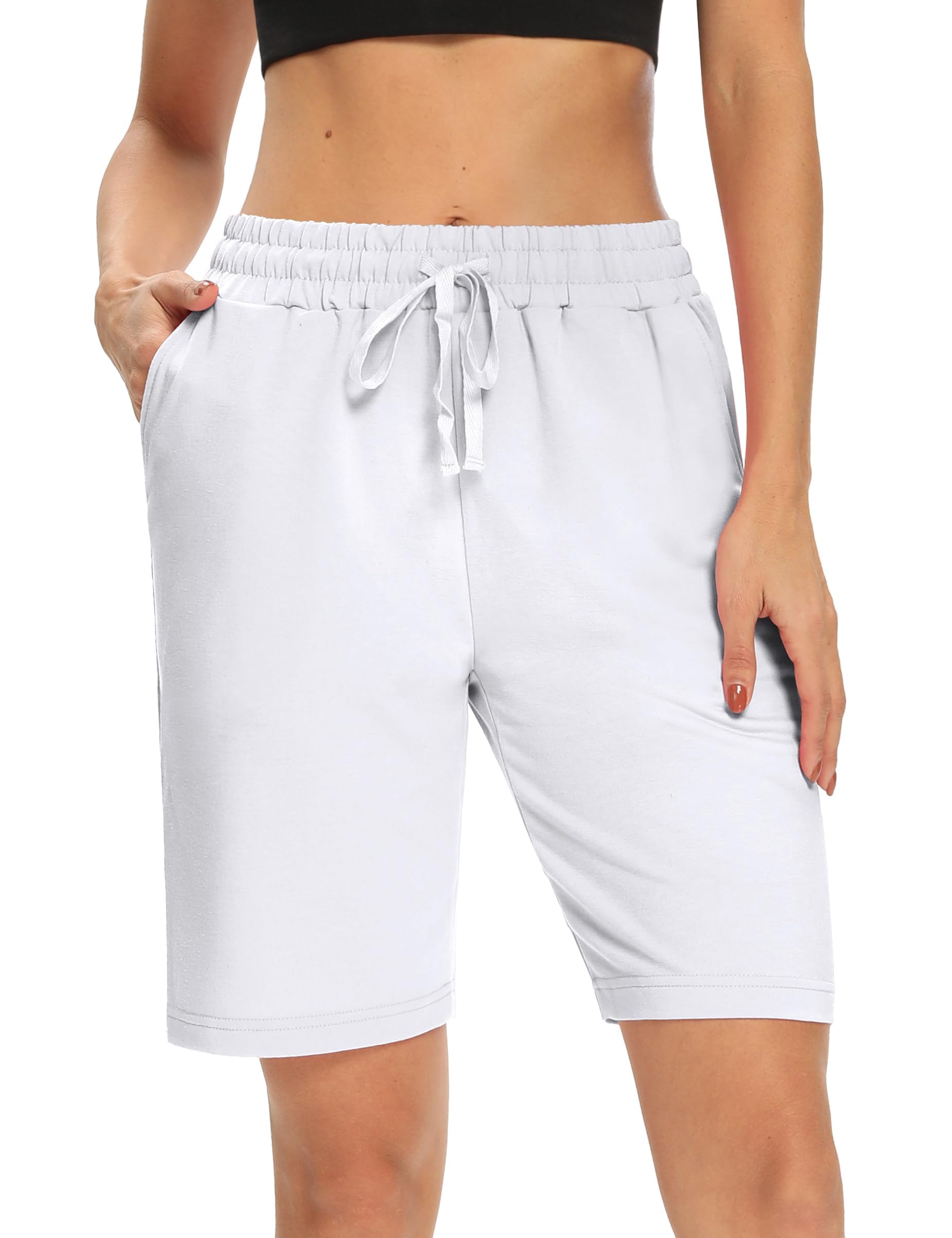 Shorts Damen Sommer Bermuda Shorts Casual Kurze Hose Sportshorts Baumwolle Kurz Sporthose Jogginghose Knielang Yoga Running mit Taschen